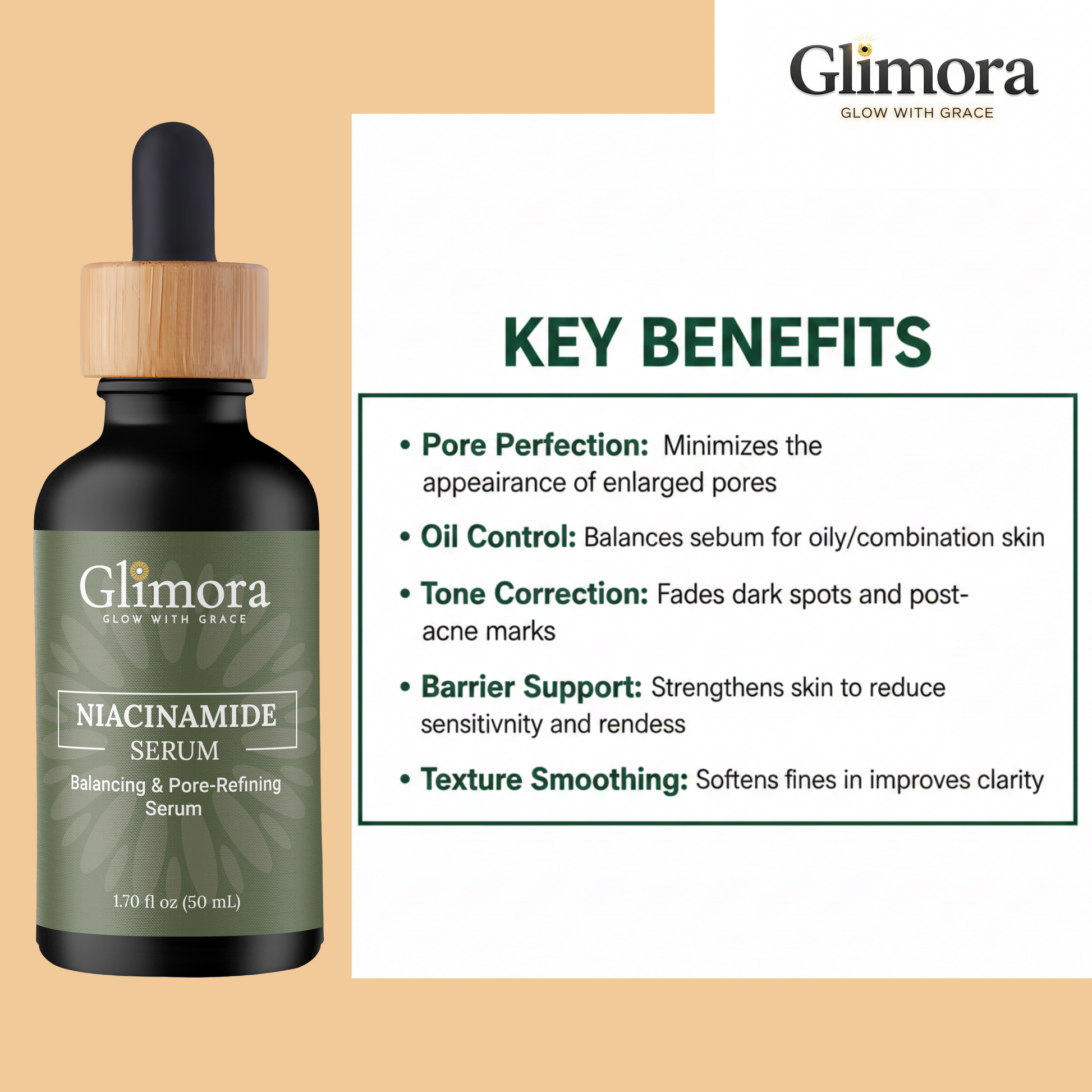 Glimora Niacinamide 5% + Hyaluronic Acid Serum | Pore-Refining & Barrier Support