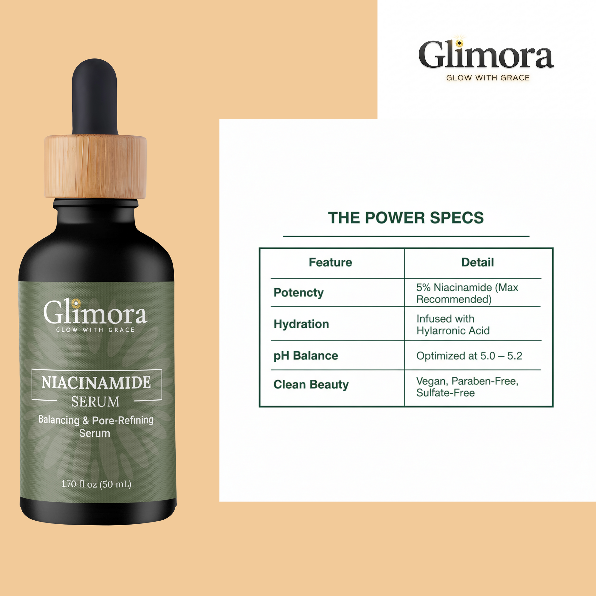 Glimora Niacinamide 5% + Hyaluronic Acid Serum | Pore-Refining & Barrier Support