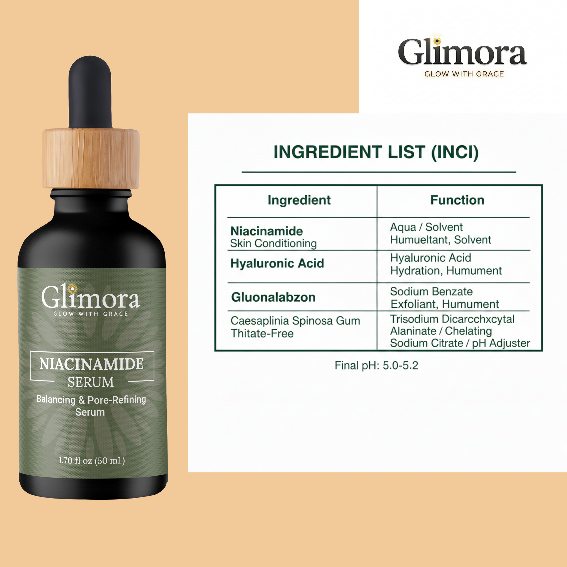 Glimora Niacinamide 5% + Hyaluronic Acid Serum | Pore-Refining & Barrier Support