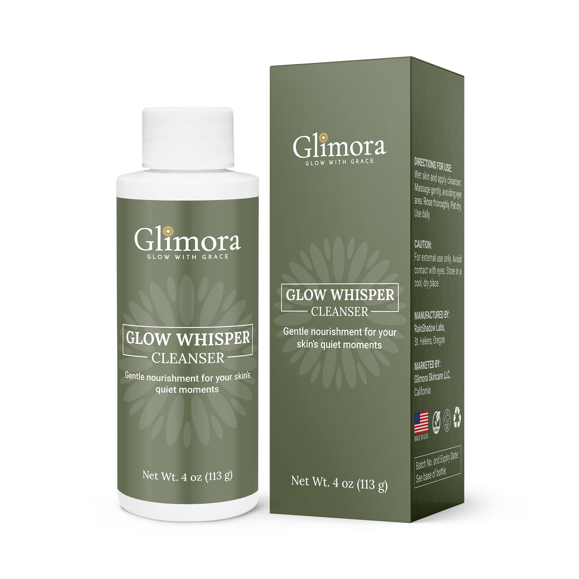 Glimora GlowWhispher Cleanser |  Nourishing Daily Facial Wash | Made in USA