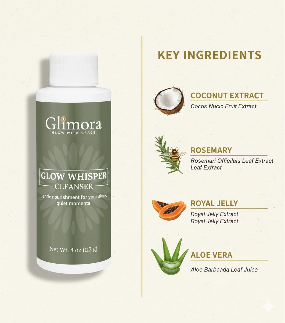 Glimora GlowWhispher Cleanser |  Nourishing Daily Facial Wash | Made in USA