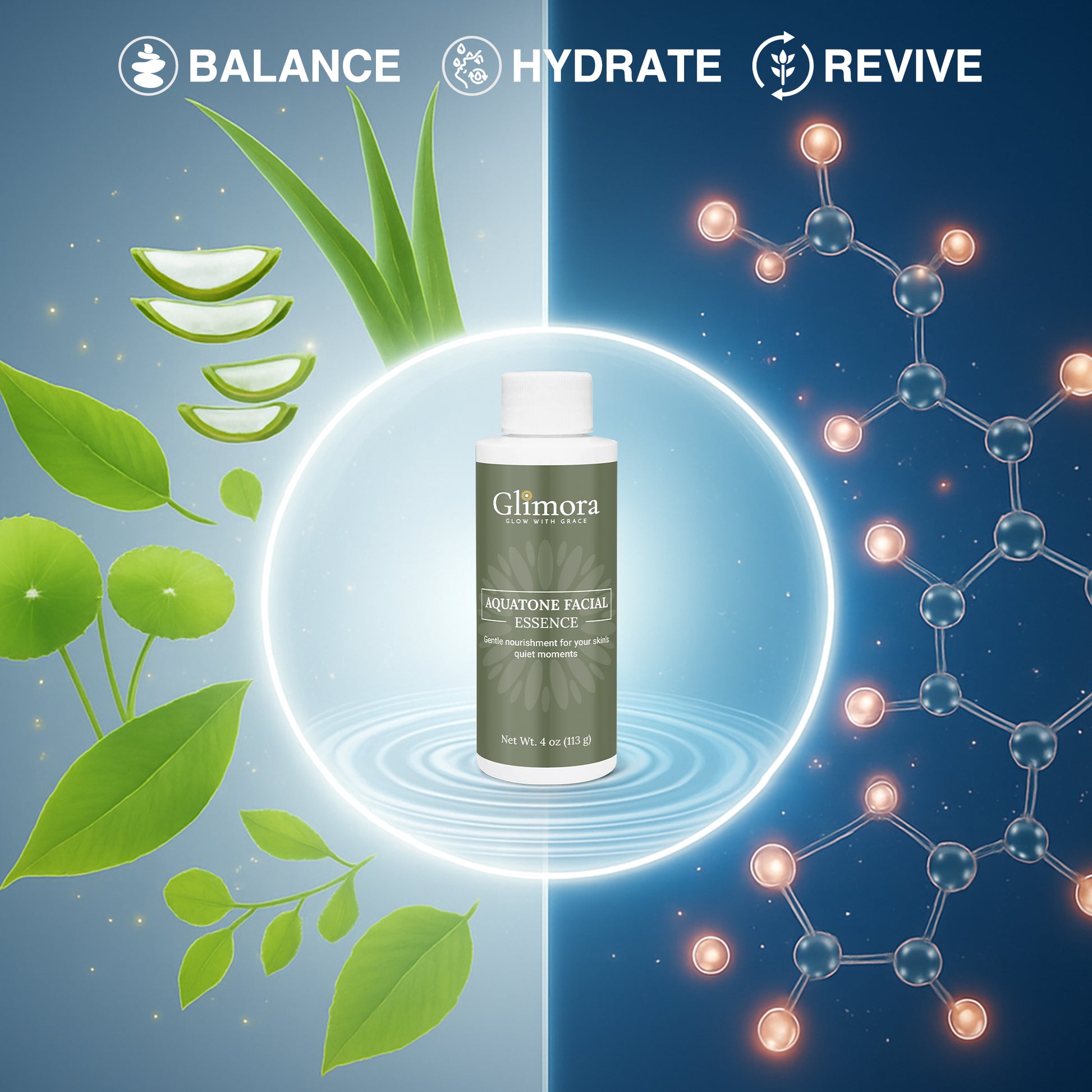 Glimora AquaTone Facial Essence-(Amino  Acid Power House) pH Balancing & Cellular  Support | Made in USA