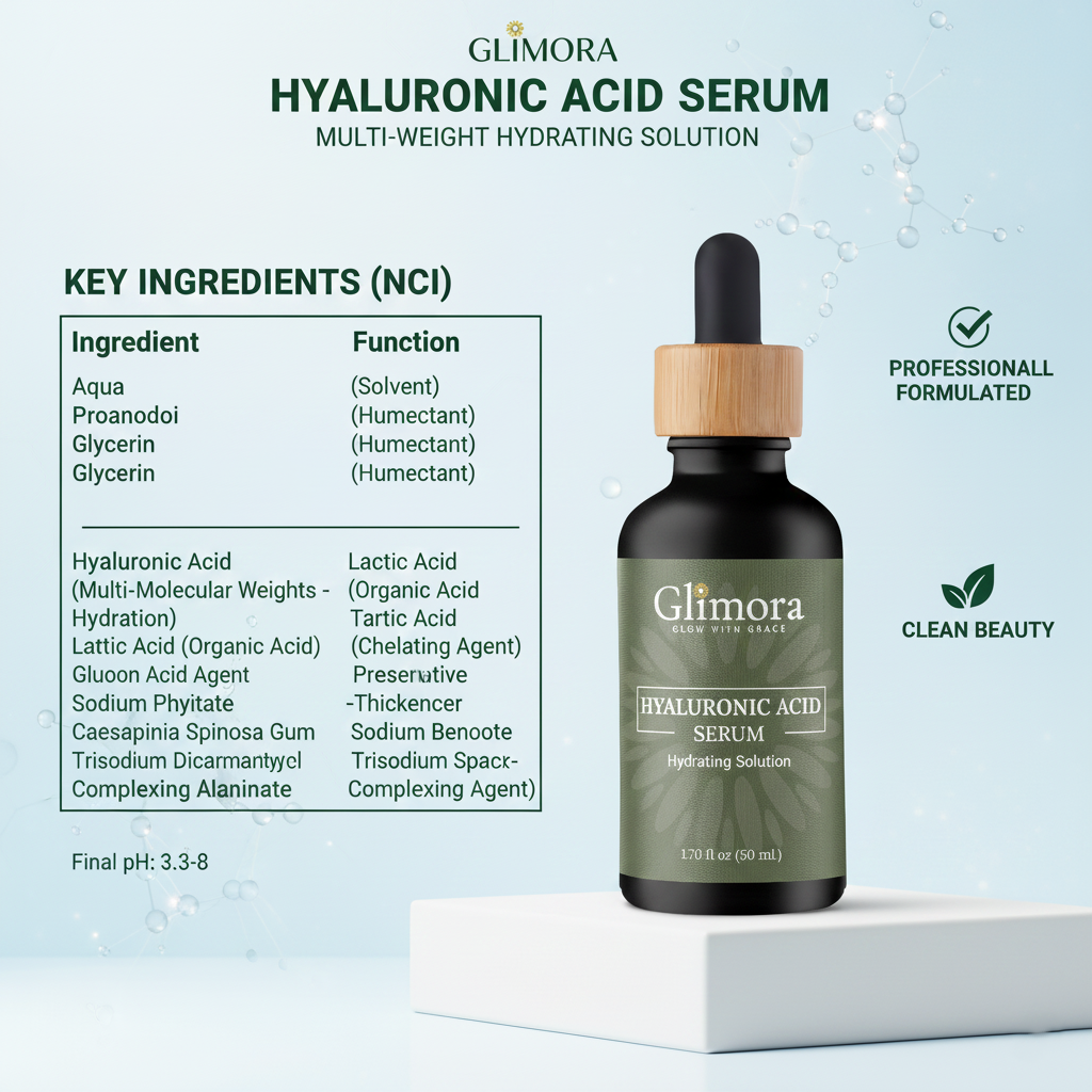 Glimora Triple-Weight Hyaluronic Acid Serum | Deep Hydration & Plumping | Made in USA