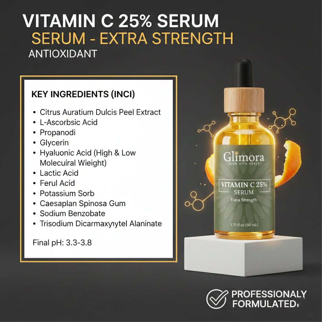 Glimora Vitamin C 25% Clinical Serum |  High-Potency Brightening & Anti-Aging