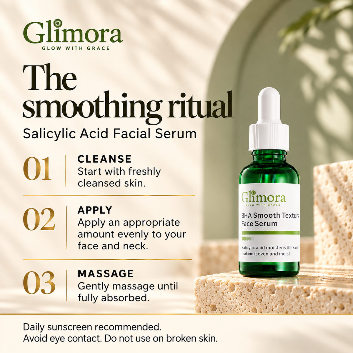 Salicylic Acid Serum directions: cleanse, apply to face and neck, massage until absorbed; daily sunscreen recommended.